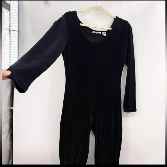 Vintage Ann Taylor Black Velvet Catsuit Bodysuit One Piece Long Sleeve Medium - Picture 1 of 12